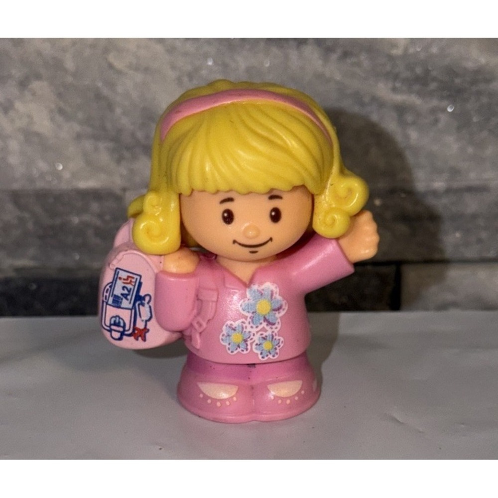 Fisher Price Little People Emma Figure Pink Backpack Blonde Girl Travel Together